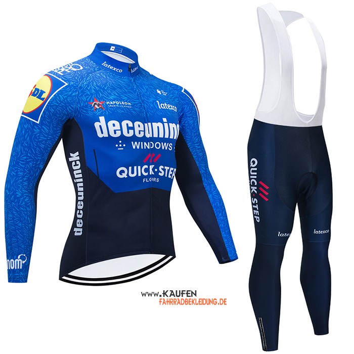 Deceuninck Quick Step Langarmtrikot 2021 und Lange Tragerhose Blau Shwarz